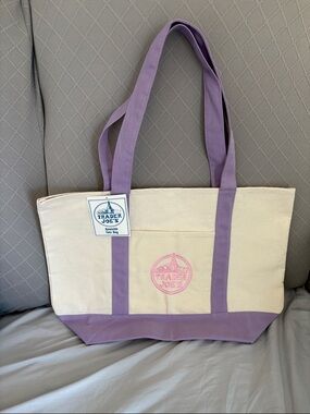 Trader Joe’s Designer Limited Edition Large Cream and Lavender Canvas Tote Bag